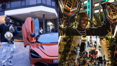 Fans give Israel Adesanya Naija welcome with 5 flashy cars and 6 superbikes