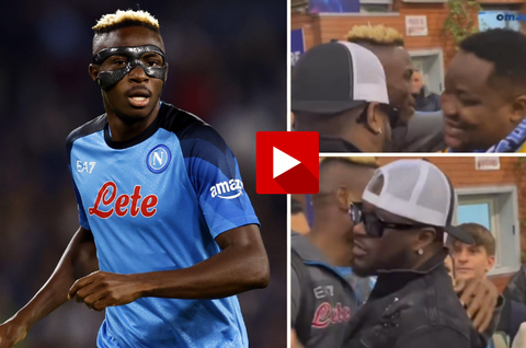 Victor Osimhen: Watch the moment Napoli star linked up with Peter Okoye and Cubana Chief Priest after heartbreaking UCL exit