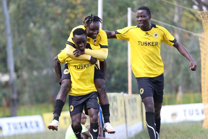 Tusker FC players celebrating against Wazito FC.