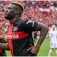 Victor Boniface 22, Bayer Leverkusen celebrates after scoring 1 0 with Nathan Tella 19, Bayer Leverkusen 14 04 2024 Soccer Bayer 04 Leverkusen vs SV Werder Bremen, BayArena, Leverkusen,