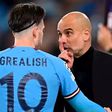 Manchester City boss Pep Guardiola and Jack Grealish