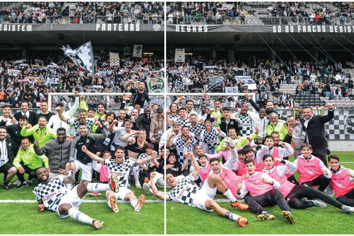 Super Eagles' AFCON 2023 defenders and their Boavista team celebrate the great escape.