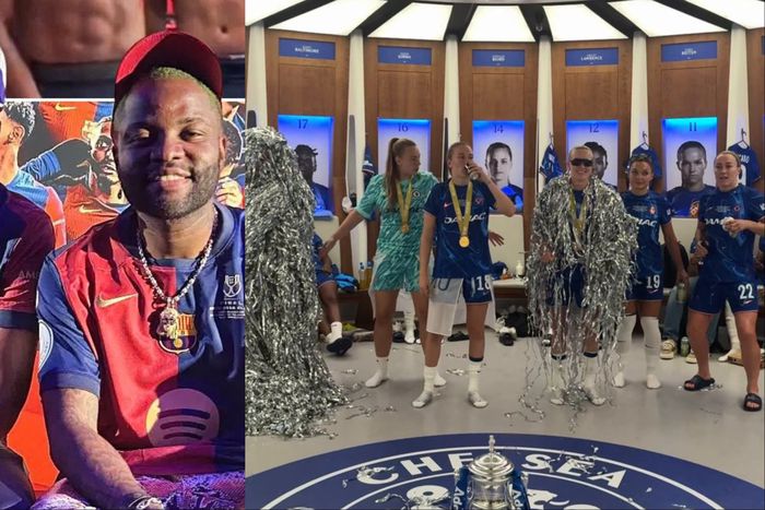 Nigerian Afrobeats star Skales goes viral as Chelsea Women vibe to Shake Body after FA Cup win.