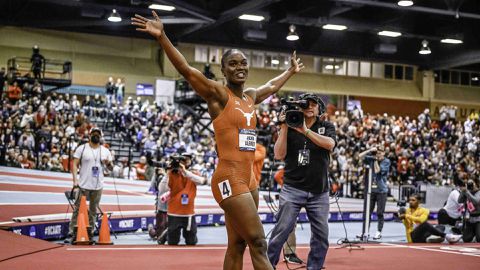 Julien Alfred reacts after handing Sha’Carri Richardson first defeat of the season in Hungary