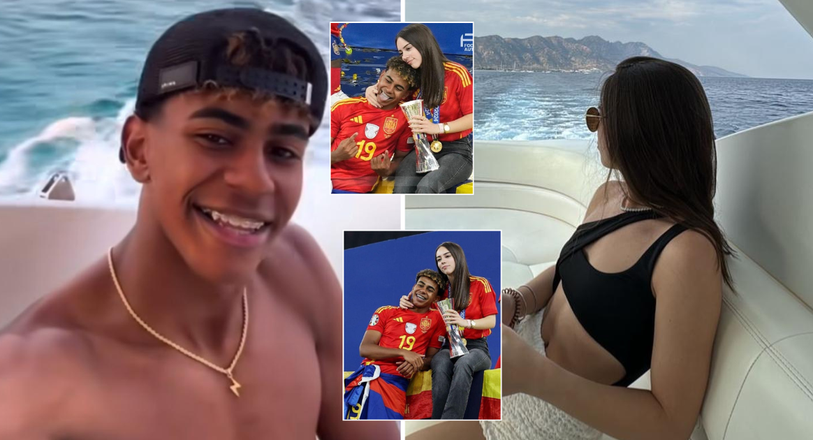 17-year-old Lamine Yamal and girlfriend Alex Padilla 'love up' on boat