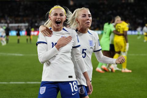 England's Chloe Kelly and Alex Greenwood celebrate England's victory over Nigeria | Imago