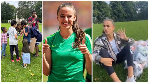 Ashleigh Plumptre: Super Falcons star spotted sharing free Nike bags, balls to kids