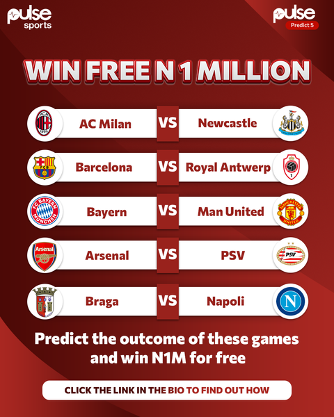 Pulse Sports prediction game: Enter your UEFA Champions League week 1 predictions for a chance to win ₦‎1 million