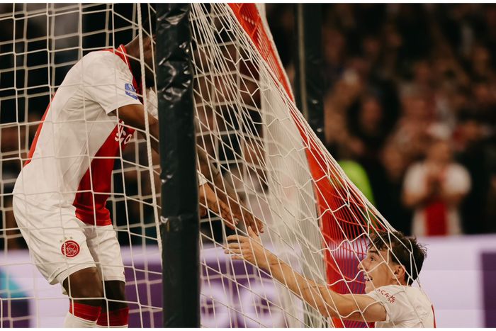 Nigeria's Chuba Akpom with an Ajax teammate.