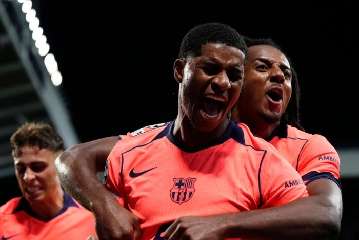 Rashford left winger of Barcelona and England celebrates after scoring his sides second goal || Image credit: Imago