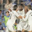 Kylian Mbappe centre-forward of Real Madrid and France celebrates after scoring his sides first goal with teammates during the LaLiga EA Sports match between Getafe CF and Real Madrid CF || Image credit: Imago