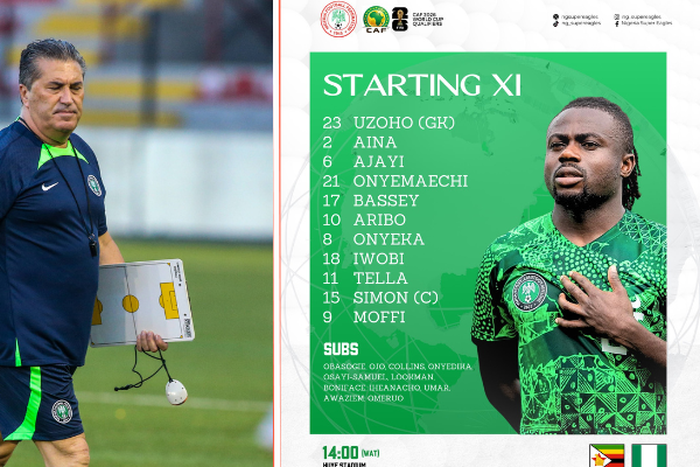 Super Eagles lineup against Zimbabwe
