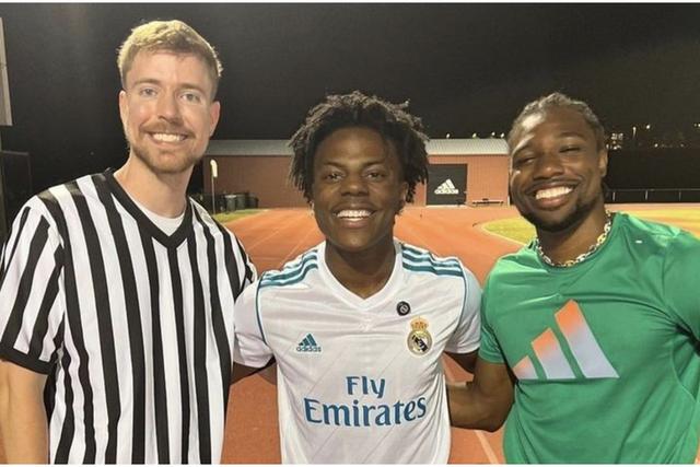 Mr Beast (left), iShowspeed (middle) and Noah Lyles (right) after their celebrity race.