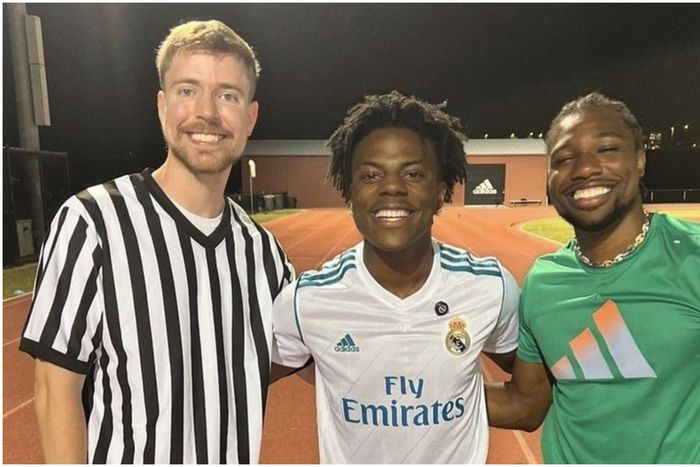 Mr Beast (left), iShowspeed (middle) and Noah Lyles (right) after their celebrity race.