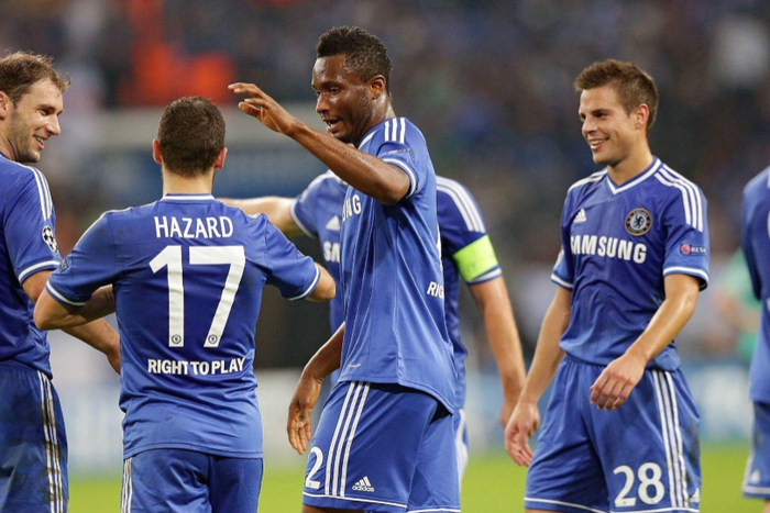 Chelsea London, v.l. Branislav Ivanovic (FC Chelsea), Eden Hazard (FC Chelsea), John Mikel Obi (FC Chelsea), John Terry (FC Chelsea), Cesar Azpilicueta (FC Chelsea) || Image credit: Imago