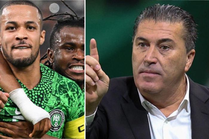 Super Eagles of Nigeria defender William Troost-Ekong, Ademola Lookman and Jose Peseiro