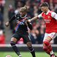 Arsenal’s Ben White against Wilfried Zaha of Crystal Palace.