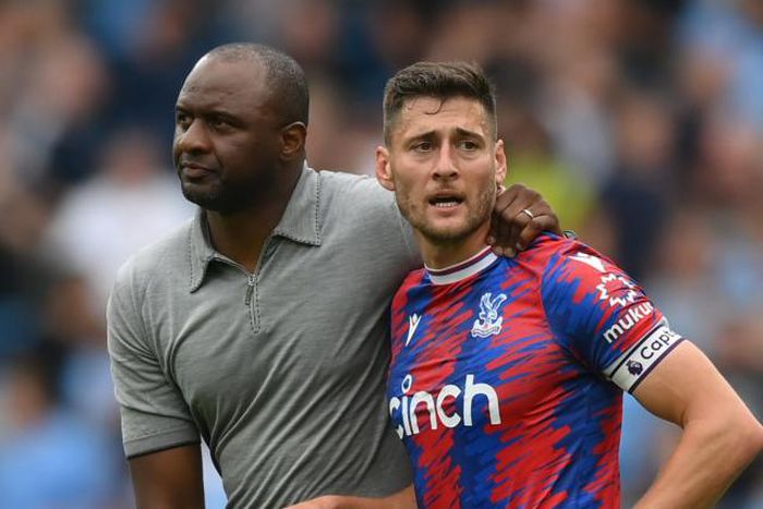 Crystal Palace defender Joel Ward with former manager Patrick Vieira