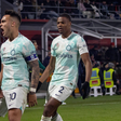 Lautaro Martinez and Denzel Dumfries celebrate a goal for Inter