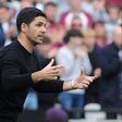 Arsenal manager Mikel Arteta gestures during a game.