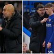 Pep Guardiola and Mauricio Pochettino with Cole Palmer.