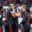 Bayern Munich players celebrating a goal against Leipzig