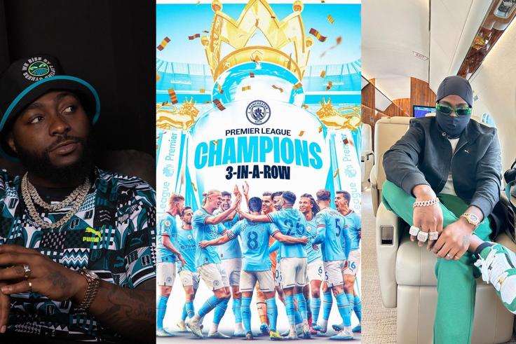 Davido flies PUMA private jet for Manchester City's Premier League celebration against Chelsea