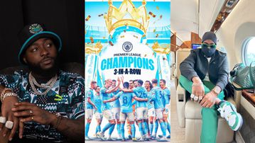 Davido flies PUMA private jet for Manchester City's Premier League celebration against Chelsea