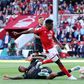 Taiwo Awoniyi celebrating his winning goal for Nottingham Forest against Arsenal