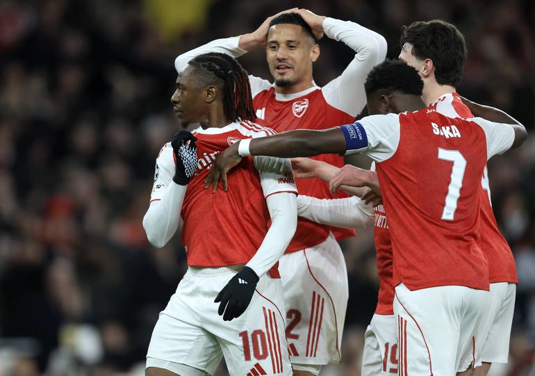 Saka, Eze and Rice celebrating || Imago