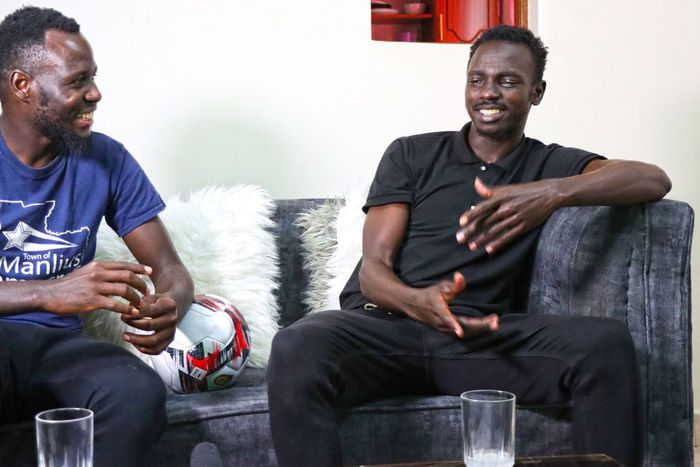 Tusker FC players Kevin Monyi (left) and Boniface ‘Kajos’ Onyango