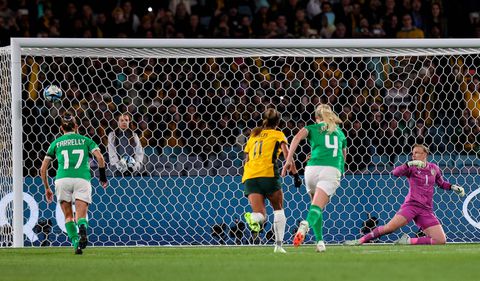 Stephanie Cately scores from the penalty spot to give Australia the lead