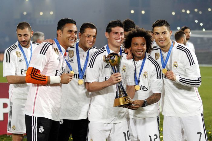 FIFA Club World Cup final between Real Madrid and CA San Lorenzo de Almagro. In this picture, Keylor Navas, Javier - Chicharito - Hernandez, James Rodriguez, Marcelo and Cristiano Ronaldo. xFOTOxCHEMAxREYx