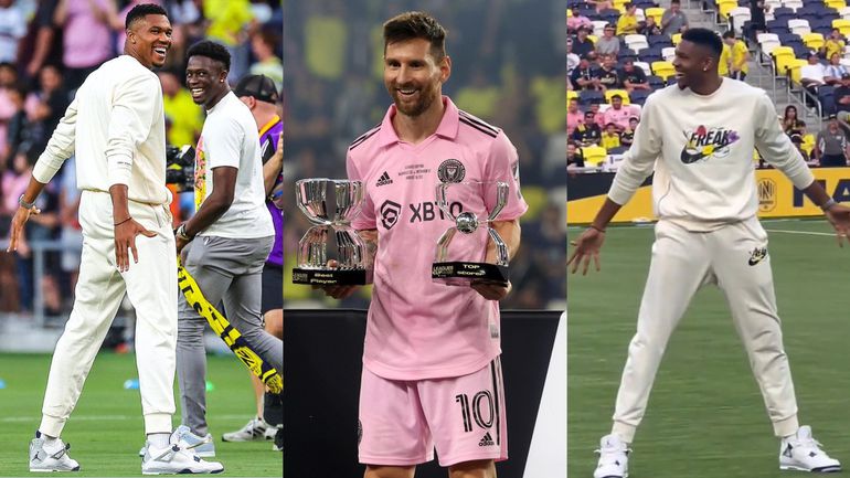 Nashville SC minority owner and Milwaukee Bucks forward Giannis Antetokounmpo displayed his football skills to thrill fans in attendance before the Leagues Cup final against Inter Miami.