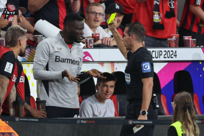 Victor Boniface was shown yellow from the bench during the Super final between Bayer Leverkusen and Stuttgart || Image credit: Imago