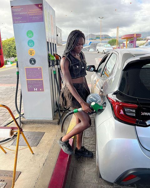 In the photos, Babajide showed off her skills being able to fill her car with petrol (fuel). Instagram/Rinsola Babajide