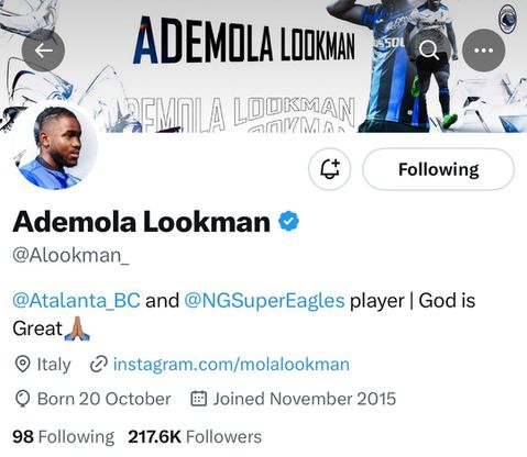 Ademola Lookman's X following before winning CAF POTY