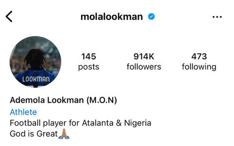 Ademola Lookman's Instagram following after winning CAF POTY