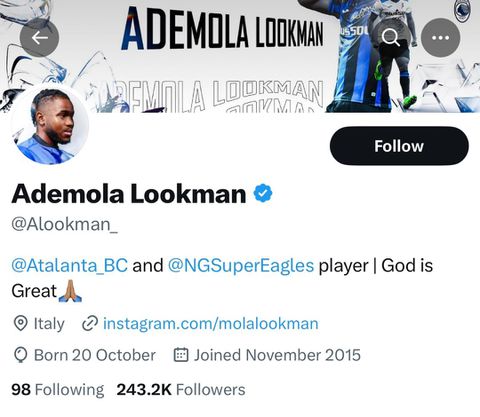 Ademola Lookman's X following after winning CAF POTY