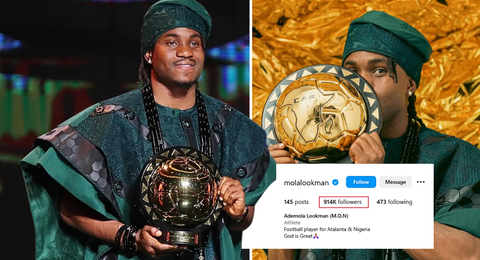 Ademola Lookman: Newly-crowned African best gains over 100,000 followers days after dethroning Osimhen