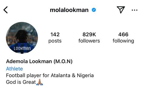 Ademola Lookman's Instagram following before winning CAF POTY