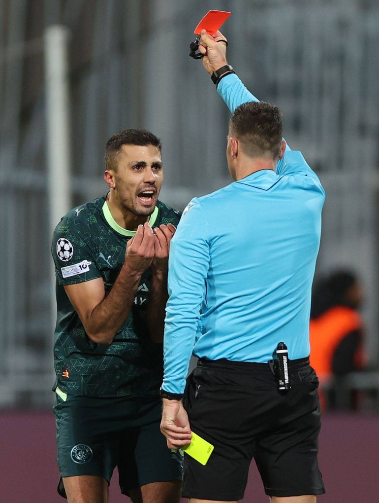 Rodri picked up two yellow cards in less than a minute in the UCL clash. (Photo Credit: Imago)