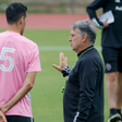 Inter Miami head coach Gerardo Tata Martino (R) takes to Lionel Messi (L) and Sergio Busquets (C) in a training session || Image credit: Imago