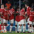 Manchester United celebrate during the UEFA Europa League clash against Real Betis.