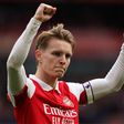 Arsenal s Martin Odegaard celebrates after the Premier League match at the Emirates Stadium, London