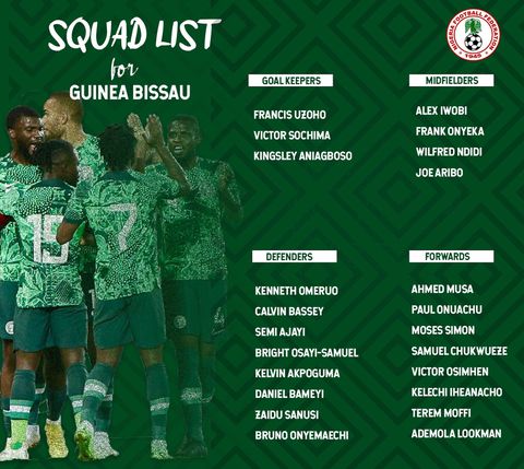 Super Eagles of Nigeria squad for Guinea Bissau matches