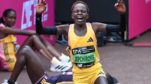 Peres Jepchirchir's reaction after breaking Mary Keitany's women marathon record