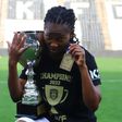 Harambee Starlets Esse Akida celebrates PAOK league title.