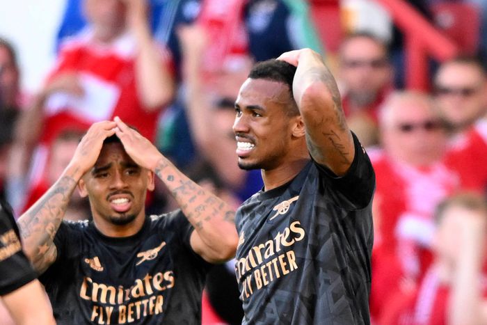 Gabriel and Gabriel Jesus of Arsenal after defeat to Nottigham Forest.