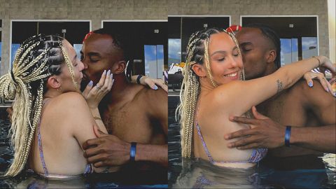 Bruno Onyemaechi: Super Eagles star shares kiss with girlfriend Ines Fontes in swimming pool